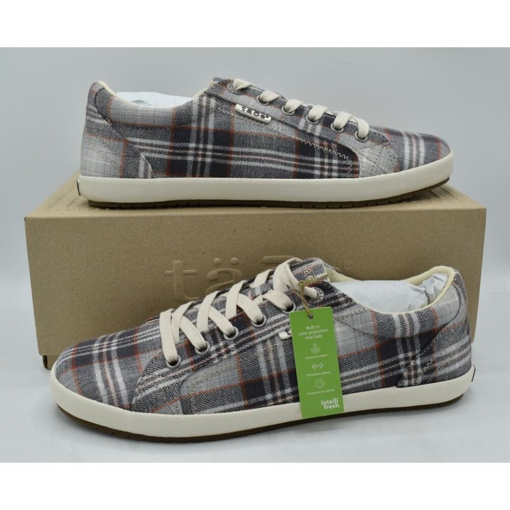 Taos Footwear Womens‎ Size 9.5 Star Grey Plaid Lace Up Fashion Sneakers Shoes